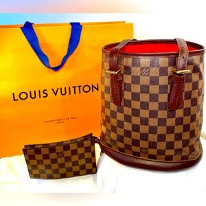 **Lv Damier Bucket Bag & Lv Pouch** New Lv Authen… - image 1